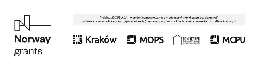Logo Funduszy Norweskich, Miasta Kraków, MOPS Kraków, MCPU Kraków i Domu Terapii